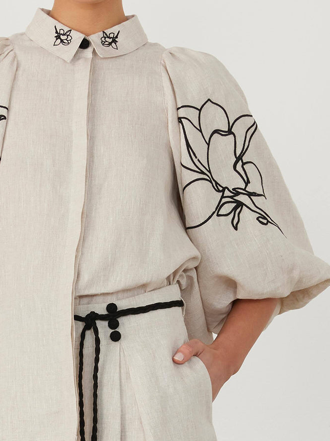 Günlük Keten Çiçekli Takım