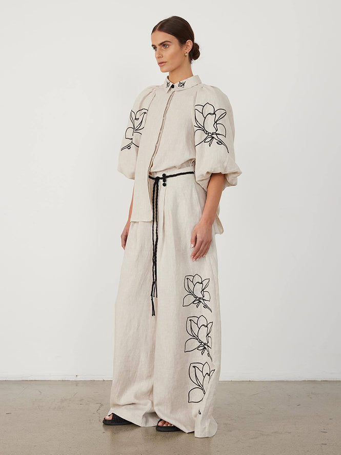 Günlük Keten Çiçekli Takım