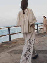 Günlük Keten Çiçekli Takım