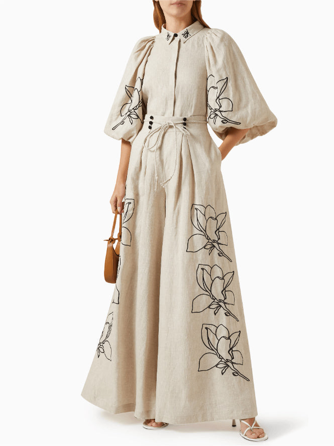 Günlük Keten Çiçekli Takım