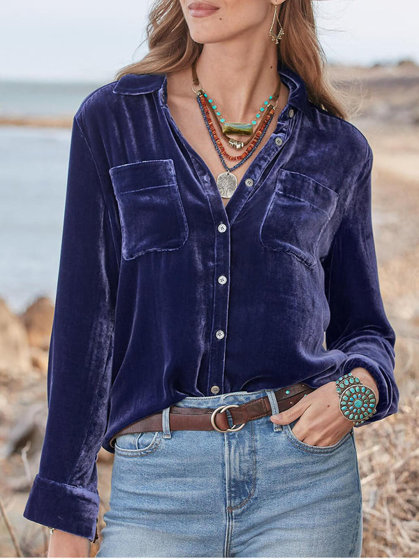 Uzun Kollu Tüm Maç Kadife Bol Gömlek