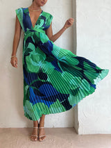 Pileli Kolsuz Lounge Elbise Uzun Elbise