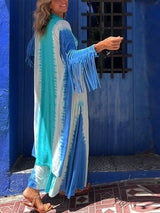 Uzun Kollu Püsküllü Triko Hırka