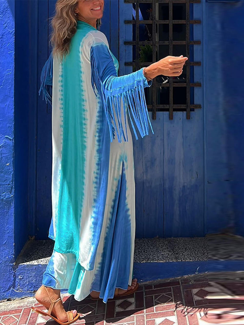 Uzun Kollu Püsküllü Triko Hırka