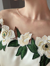 File Panelli Saten Nakışlı Uzun Kollu Gömlek