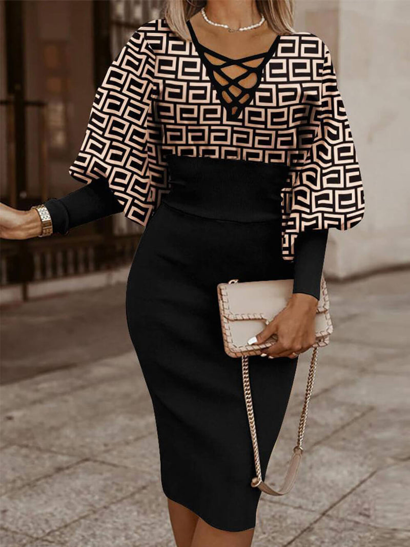 Balon Kol Moda Midi Elbise