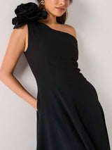 Exquisite One-Shoulder Corsage Midi Dress