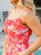 Kırmızı Pappy Boho Çiçekli İki Parça Pantolon Takım