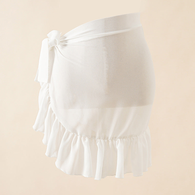 Dönüştürülebilir Şal Ayrı Taraflı Beyaz Maxi Etek Örtüsü