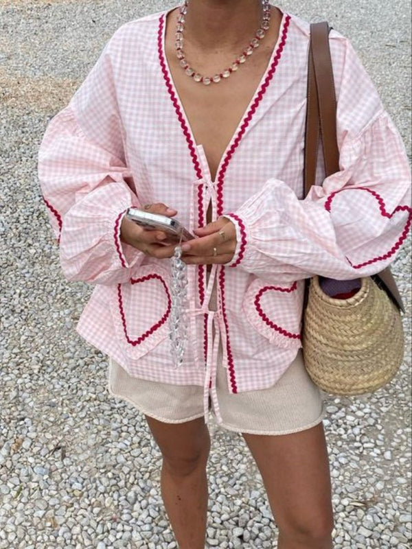 Organik Pamuklu Üst - Pembe Kareli