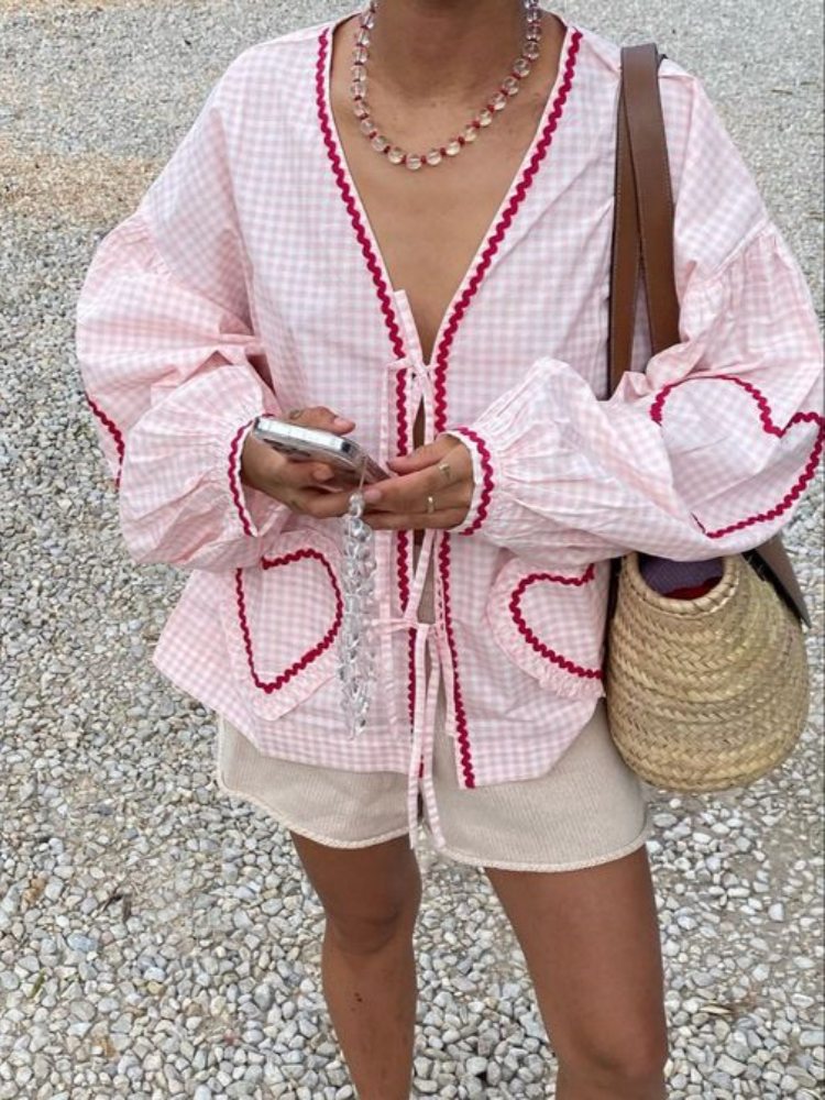 Organik Pamuklu Üst - Pembe Kareli