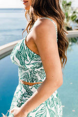 Turkuaz Boho Çiçekli İki Parça Pantolon Takım