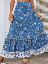 Yüksek Bel Kuşgözü Detaylı Mavi Etek