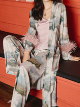 Tüy desenli manzara pijama üçlü paket