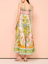 Kaşkorse Benzersiz Tatil Baskı Midi Elbise