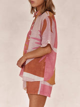 Parlak Güneş Bol Baskılı Tatil Gömlek Şort Takım