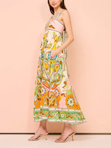 Kaşkorse Benzersiz Tatil Baskı Midi Elbise