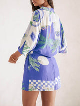 Benzersiz Baskı Gevşek Gömlek ve Elastik Beli Saran Bağcıklı Etek Seti