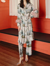 Tüy desenli manzara pijama üçlü paket