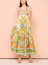 Kaşkorse Benzersiz Tatil Baskı Midi Elbise