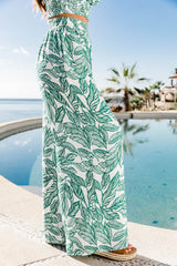 Turkuaz Boho Çiçekli İki Parça Pantolon Takım