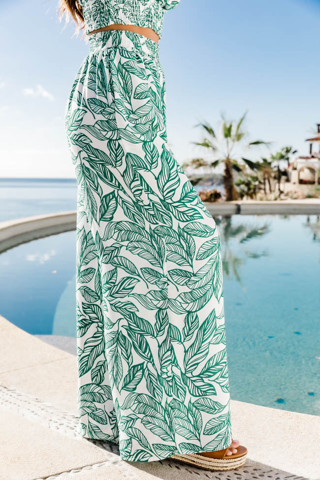 Turkuaz Boho Çiçekli İki Parça Pantolon Takım