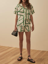 Benzersiz Narin Baskılı Gevşek Düğmeli Üst Şort Takım