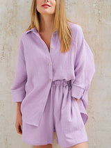 Karmaşık Pamuklu Co-Ord Pembe Şort Takım