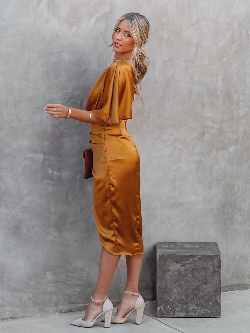 Tek Omuzlu Midi Elbise: Drape Asimetrik