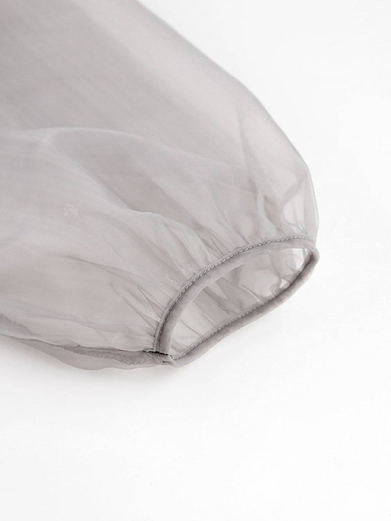 Transparan Seksi Üst V Yaka Uzun Puf Kollu Papyonlu Şık Bluz