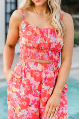 Kırmızı Pappy Boho Çiçekli İki Parça Pantolon Takım