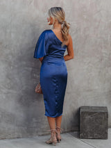 Tek Omuzlu Midi Elbise: Drape Asimetrik