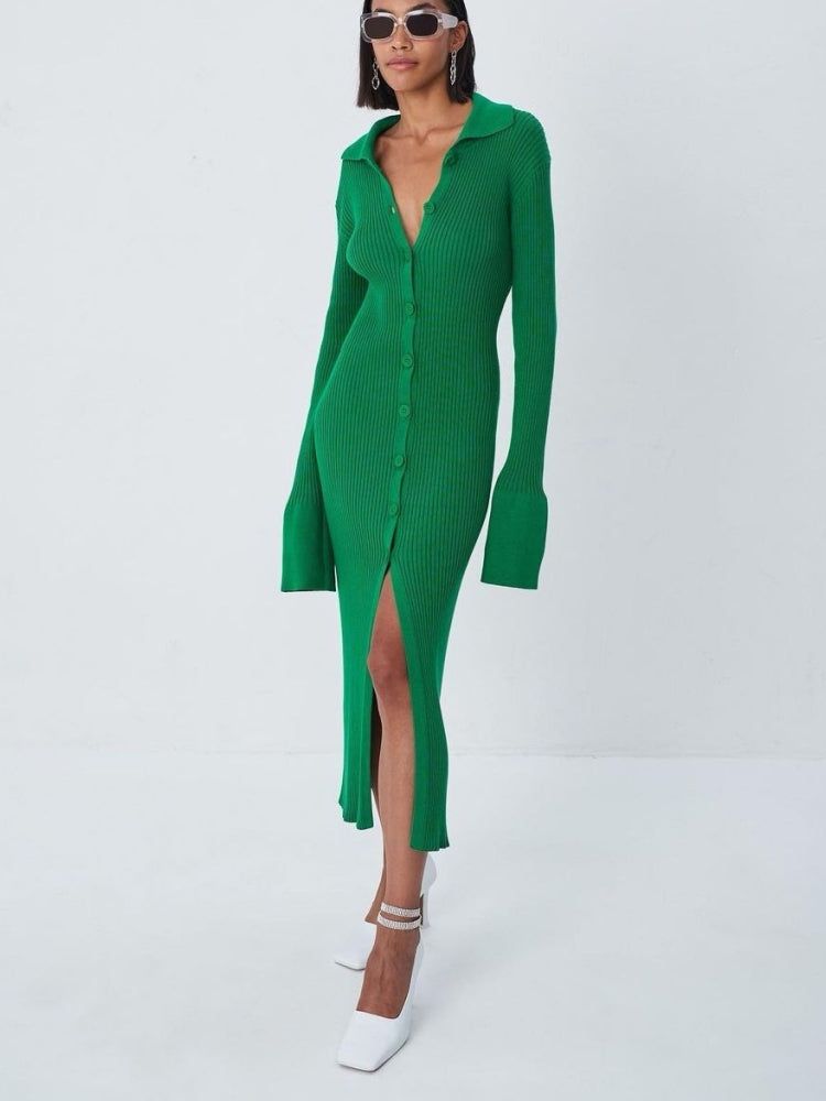 Uzun Hırka Triko V-Yaka Elbise