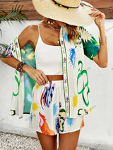 Modaya Uygun Çiçek Desenli Günlük Hırka ve Şort Takımı