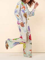 Okyanus Temalı Desenli Pantolon Takım