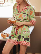 Kahve Kedi Şort Pijama Takımı