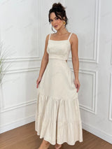 Trendy Çok Yönlü Düz Renk Spagetti Askılı Midi Elbise