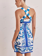 Trendy Rahat Baskılı Spagetti Askılı Mini Elbise