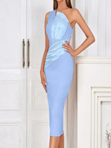 Tek Omuzlu Pembe Asimetrik Akşam Elbisesi