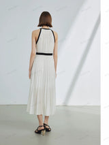 High-End Limited Edition Çizgili Renk Bloklu Kolsuz Elbise