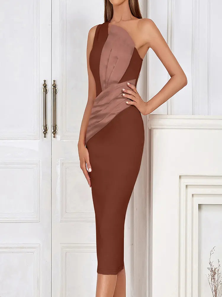 Tek Omuzlu Pembe Asimetrik Akşam Elbisesi