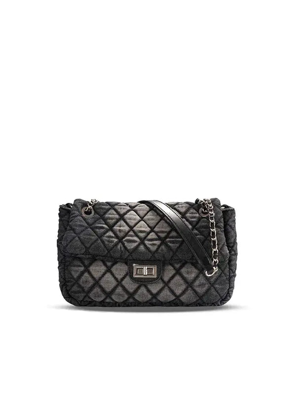 Washed Denim Quilted Chain Shoulder Bag