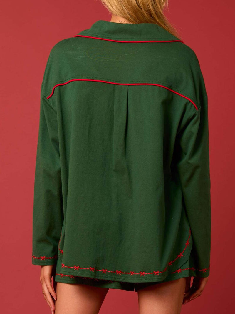 Noel Baba Uzun Kollu Gömlek Şort Pijama Takımı