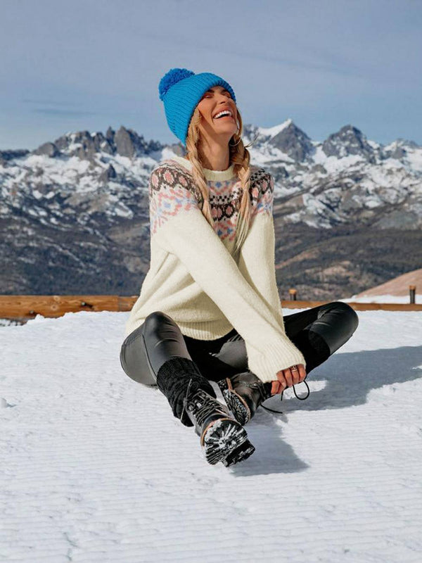 İşlemeli Blok Renk Triko Kazak