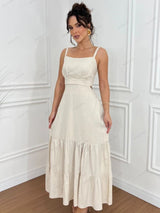 Trendy Çok Yönlü Düz Renk Spagetti Askılı Midi Elbise