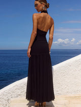 Tulle Hanging  Neck Panel Evening Gown