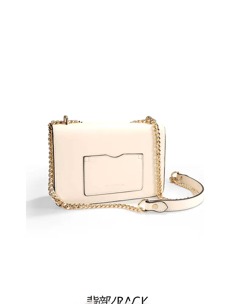 Studded Letter Print Chain Top Handle Bag