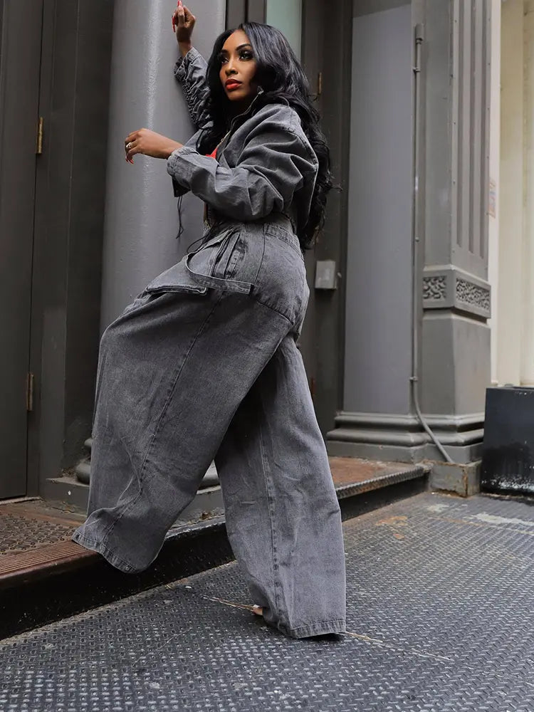 Vintage Geniş Paça Denim İkili Takım