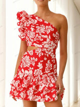 Omuz Açık Volanlı Rahat Mini Elbise