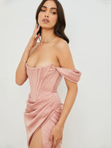 Omuz Askılı Bodycon Midi Elbise - Ten Rengi